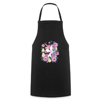 Licorne Kawaii avec Poires & Fleurs - Tablier de cuisine - noir - Devant - AI Model Male 185 dark (185cm)