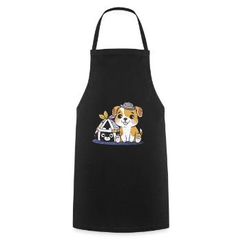 Kawaii Cartoon Hund mit Onigiri Reisbällchen - Kochschürze - Schwarz - Vorne - AI Model Male 185 dark (185cm)