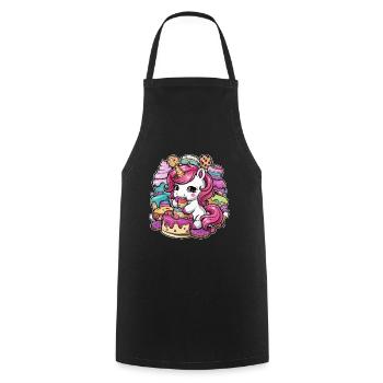 Licorne Kawaii de dessin animé avec des biscuits et un gâteau - Tablier de cuisine - noir - Devant - AI Model Male 185 dark (185cm)