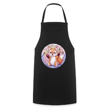 Kawaii Fuchs mit Kirschen und Sakura Kirschblüten - Kochschürze - Schwarz - Vorne - AI Model Male 185 dark (185cm)