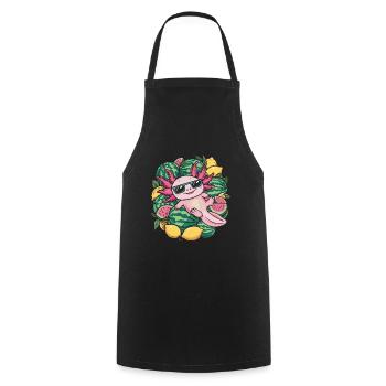 Kawaii Axolotl with Lemons and Watermelons - Cooking Apron - black - Front - AI Model Male 185 dark (185cm)