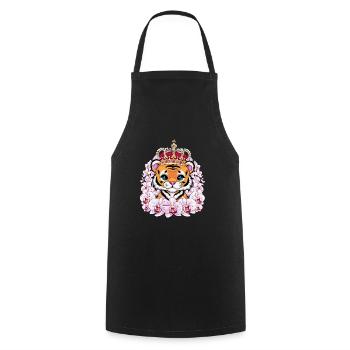 Kawaii Tiger mit Krone und prachtvollen Orchideen - Kochschürze - Schwarz - Vorne - AI Model Male 185 dark (185cm)