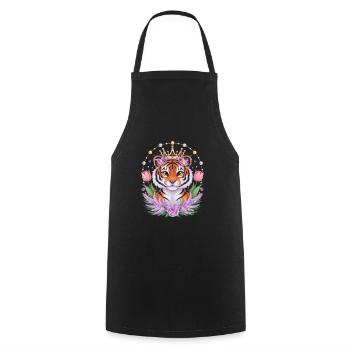 Cartoon Kawaii Tiger with Crown Tulips and Lilac - Cooking Apron - black - Front - AI Model Male 185 dark (185cm)