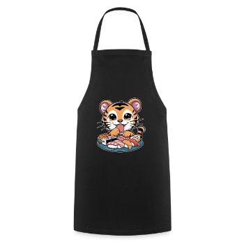 Tigre Kawaii avec Grande Assiette à Sushi - Tablier de cuisine - noir - Devant - AI Model Male 185 dark (185cm)