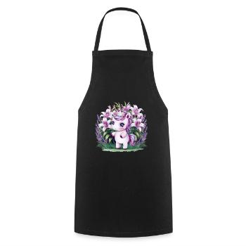 Kawaii Einhorn mit Lavendel und Lillien - Kochschürze - Schwarz - Vorne - AI Model Male 185 dark (185cm)