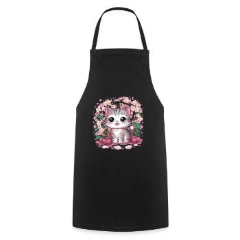 Kawaii Katze mit Kirschblüten und Kirschen - Kochschürze - Schwarz - Vorne - AI Model Male 185 dark (185cm)