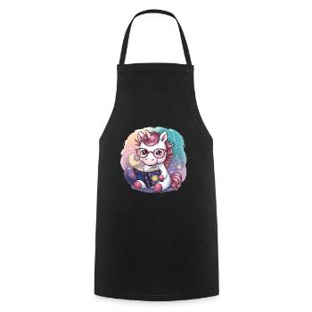 Kawaii Einhorn mit Brille und Buch - Kochschürze - Schwarz - Vorne - AI Model Male 185 dark (185cm)