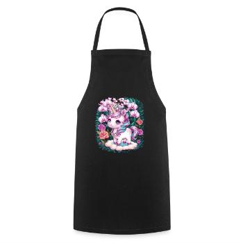 Licorne kawaii avec des roses et des orchidées - Tablier de cuisine - noir - Devant - AI Model Male 185 dark (185cm)