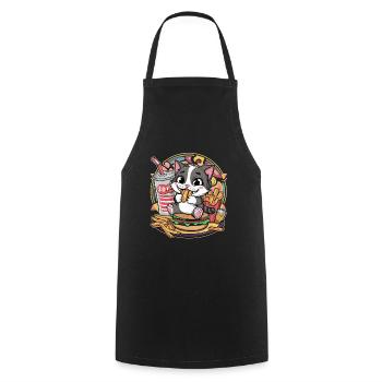 Le chat kawaii adore la restauration rapide - Tablier de cuisine - noir - Devant - AI Model Male 185 dark (185cm)