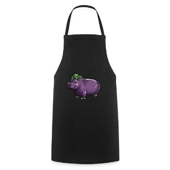 Hippopotame aubergine drôle de motif animal et végétal - Tablier de cuisine - noir - Devant - AI Model Male 185 dark (185cm)