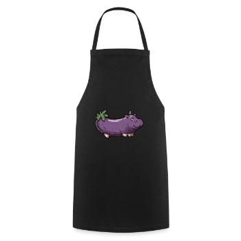 Hippopotame aubergine drôle de motif animal et végétal - Tablier de cuisine - noir - Devant - AI Model Male 185 dark (185cm)