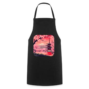 Asia Cherry Blossom Temple Holidays - Cooking Apron - black - Front - AI Model Male 185 dark (185cm)