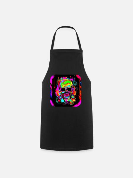 Neon Style Schädel Leuchtreklame Glow - Kochschürze - Schwarz