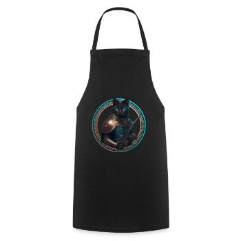 black knight cat with armor and sword - Cooking Apron - black - Front - AI Model Male 185 dark (185cm)
