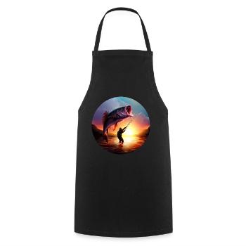 Pêcheur avec coucher de soleil de poisson géant - Tablier de cuisine - noir - Devant - AI Model Male 185 dark (185cm)