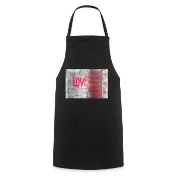 LOVE painted on rusty panel - Cooking Apron - black - Front - AI Model Male 185 dark (185cm)