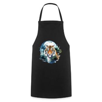 Tiger Raubkatze Natur Wald Mond Nacht Aquarell - Kochschürze - Schwarz - Vorne - AI Model Male 185 dark (185cm)
