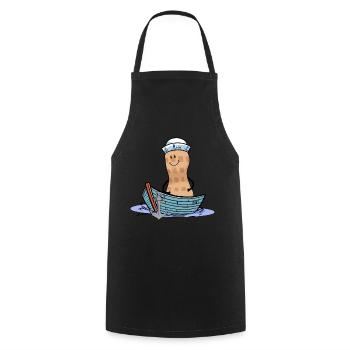 Maritime Peanut Captain Sailor Ahoy Nut Boat - Cooking Apron - black - Front - AI Model Male 185 dark (185cm)