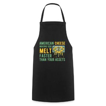 Amerikanische Käse & Assets Schmelzen Spaß - Kochschürze - Schwarz - Vorne - AI Model Male 185 dark (185cm)