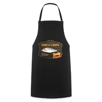 Fish and Chips, Daily Fresh - Kochschürze - Schwarz - Vorne - AI Model Male 185 dark (185cm)