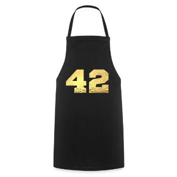 Numéro 42 paillettes doré - 42e anniversaire - Tablier de cuisine - noir - Devant - AI Model Male 185 dark (185cm)