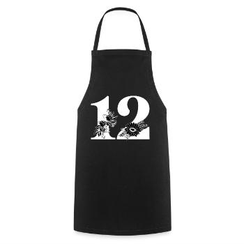 Numéro 12 floral noir -12e anniversaire floral - Tablier de cuisine - noir - Devant - AI Model Male 185 dark (185cm)