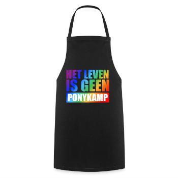 Het leven is geen Ponykamp – funny saying - Cooking Apron - black - Front - AI Model Male 185 dark (185cm)