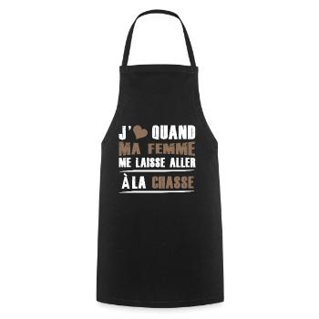 j'aime quand ma femme me laisse aller a la chasse - Tablier de cuisine - noir - Devant - AI Model Male 185 dark (185cm)