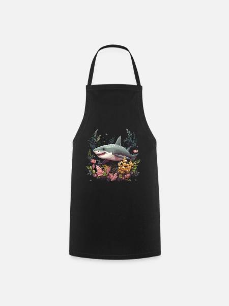 Weißer Hai Fische Korallen - Kochschürze - Schwarz