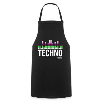 Techno - Kochschürze - Schwarz - Vorne - AI Model Male 185 dark (185cm)