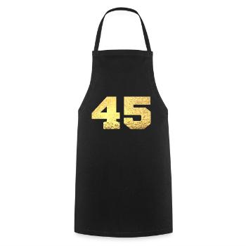 Numéro 45 paillettes doré - 45e anniversaire - Tablier de cuisine - noir - Devant - AI Model Male 185 dark (185cm)