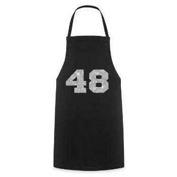 Number 48 Silver Glitter - 48th Anniversary - Cooking Apron - black - Front - AI Model Male 185 dark (185cm)
