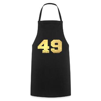 Numéro 49 paillettes doré - 49e anniversaire - Tablier de cuisine - noir - Devant - AI Model Male 185 dark (185cm)