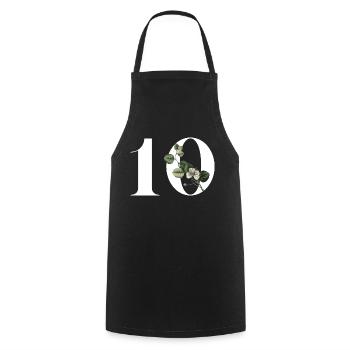 Numéro 10 floral vert -10e anniversaire floral - Tablier de cuisine - noir - Devant - AI Model Male 185 dark (185cm)