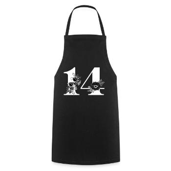 Number 14 Black Floral -14th Floral Birthday - Cooking Apron - black - Front - AI Model Male 185 dark (185cm)