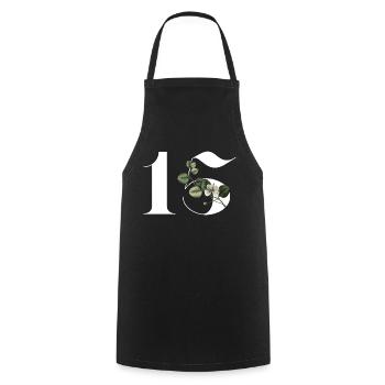 Numéro 15 floral vert -15e anniversaire floral - Tablier de cuisine - noir - Devant - AI Model Male 185 dark (185cm)