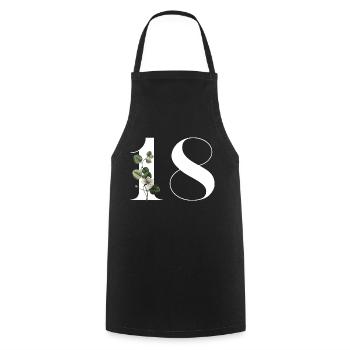 Numéro 18 floral vert -18e anniversaire floral - Tablier de cuisine - noir - Devant - AI Model Male 185 dark (185cm)