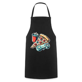 Pizza Gaming Gamer - Kochschürze - Schwarz - Vorne - AI Model Male 185 dark (185cm)
