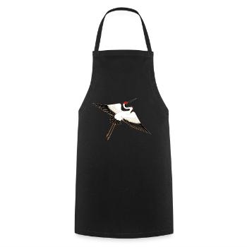 japanischer Kranich - asian red-crowned crane - Kochschürze - Schwarz - Vorne - AI Model Male 185 dark (185cm)