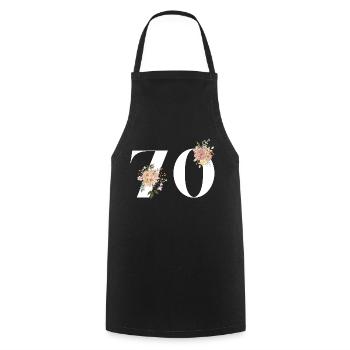 70e anniversaire fleuris (Cadeau de 70 ans) - Tablier de cuisine - noir - Devant - AI Model Male 185 dark (185cm)