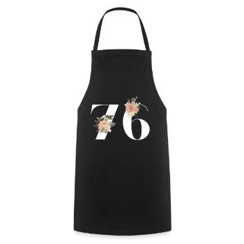76-jähriges Jubiläum in voller Blüte (Geschenk von 76 Jahren) - Kochschürze - Schwarz - Vorne - AI Model Male 185 dark (185cm)