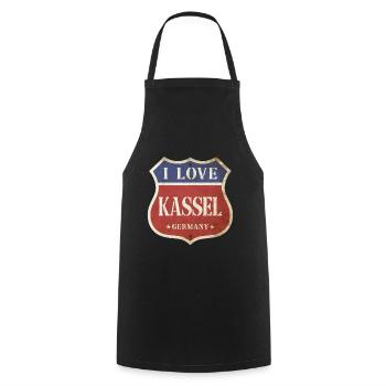 Kassel Germany City I Love Vintage Retro - Cooking Apron - black - Front - AI Model Male 185 dark (185cm)