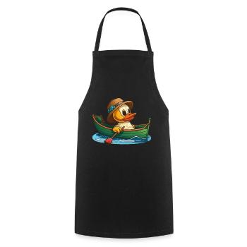 Canard mignon en bateau à rames avec chapeau d’été et fleur - Tablier de cuisine - noir - Devant - AI Model Male 185 dark (185cm)