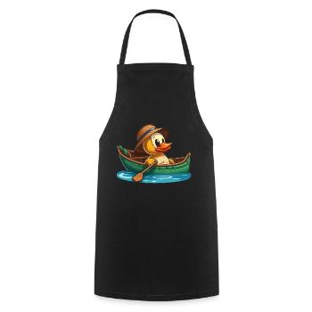 Canard jaune en bateau à rames avec chapeau d’été et fleur - Tablier de cuisine - noir - Devant - AI Model Male 185 dark (185cm)