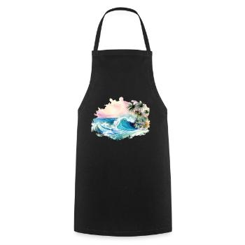 Wave, Tropical island, Meer Strand Palmen Urlaub - Kochschürze - Schwarz - Vorne - AI Model Male 185 dark (185cm)