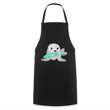 Seal with fish - Cooking Apron - black - Front - AI Model Male 185 dark (185cm)