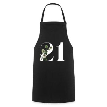 Numéro 21 floral vert -21e anniversaire floral - Tablier de cuisine - noir - Devant - AI Model Male 185 dark (185cm)