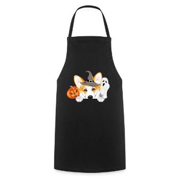 Lugpender Corgi-Hund mit Geist und Halloween-Kürbis - Kochschürze - Schwarz - Vorne - AI Model Male 185 dark (185cm)