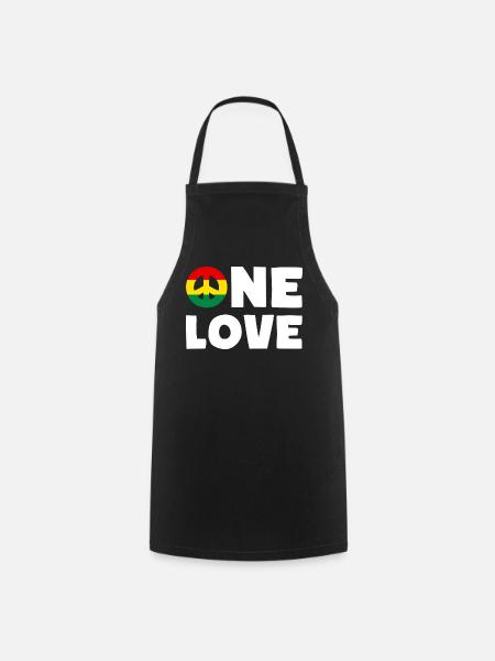 ONE LOVE Peace Jamaica Reggae Rastafari - Cooking Apron - black