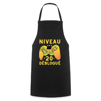 Niveau 20 débloqué jeux vidéo gaming anniversaire - Tablier de cuisine - noir - Devant - AI Model Male 185 dark (185cm)
